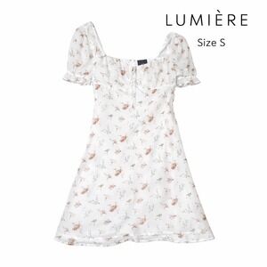 Lumiere Floral Puff Sleeve Mini Dress White Orange Cottagecore Size S